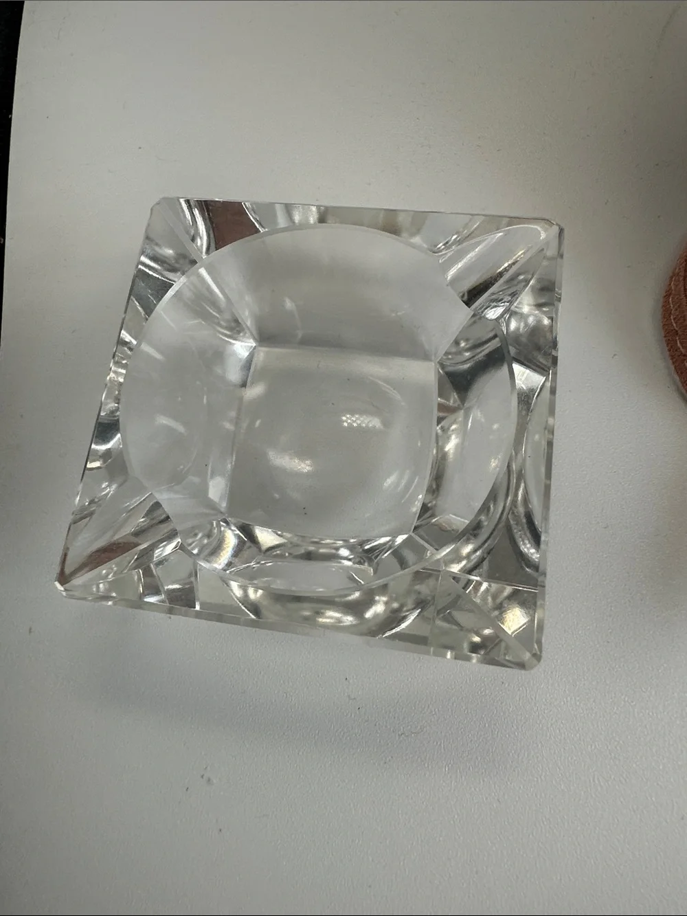 Cut Crystal Square Glass Ashtray / trinket dish small - Clear Finish